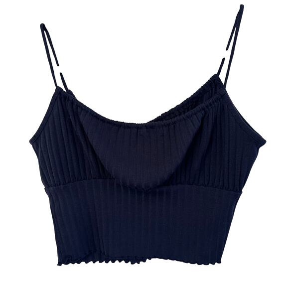 Womans mi ami navy ribbed babydoll cropped tank top ripple hem size large - Picture 2 of 4
